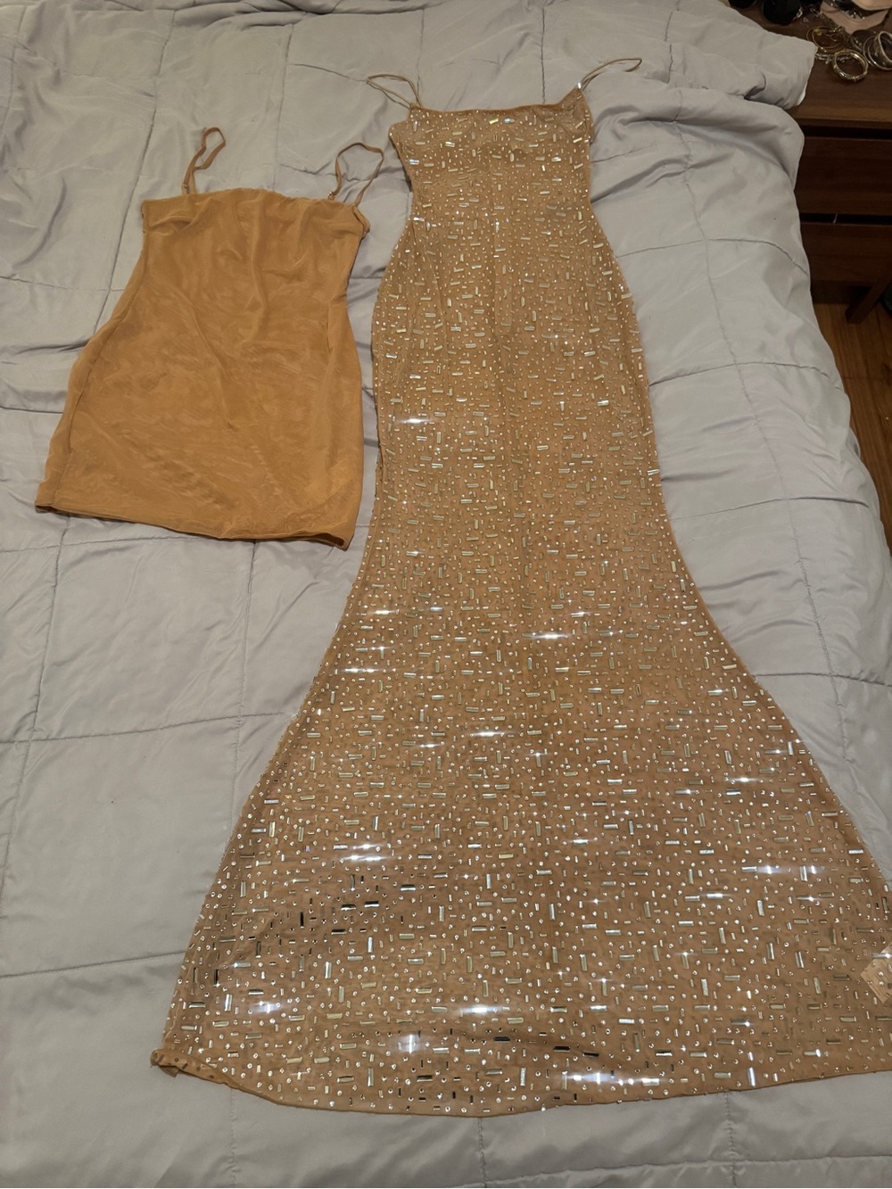 Oh Polly Champagne Sequin Mermaid Maxi Dress
